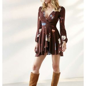 Ecote brown floral wrap dress